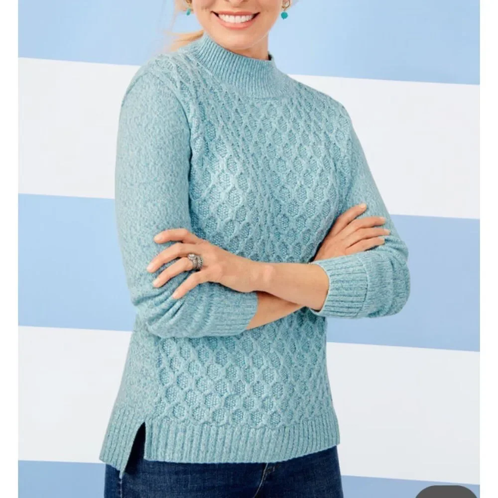 Talbots Honeycomb High Low Mock Neck Sweater blue green size 1x
